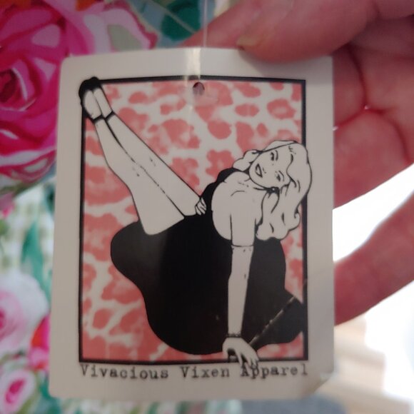 NWT Vivacious Vixen Apparel Pinup Pink and Green Rose Halter Dress Retro Floral - Picture 5 of 7